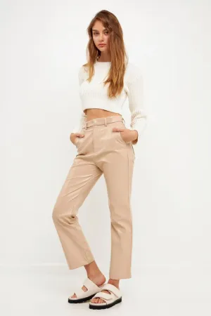 Beige Pu Fabric Pants