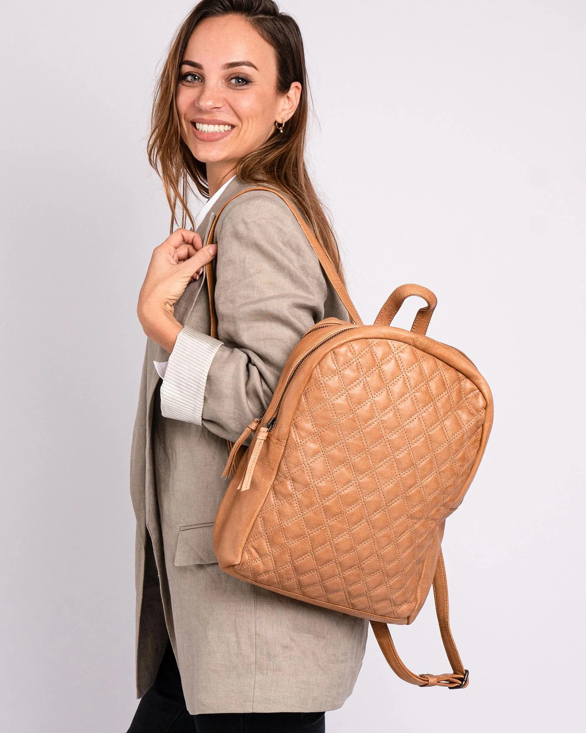 Bekema | Diamond-Patterned Leather Backpack