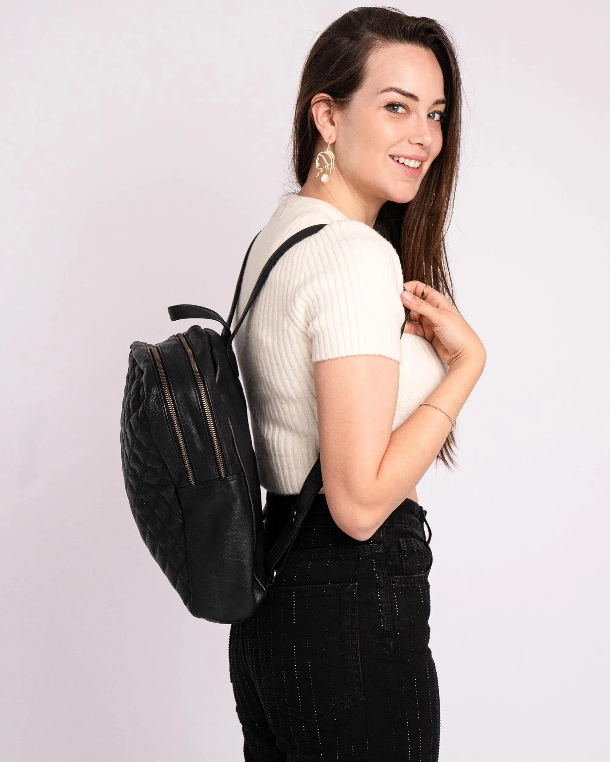 Bekema | Diamond-Patterned Leather Backpack