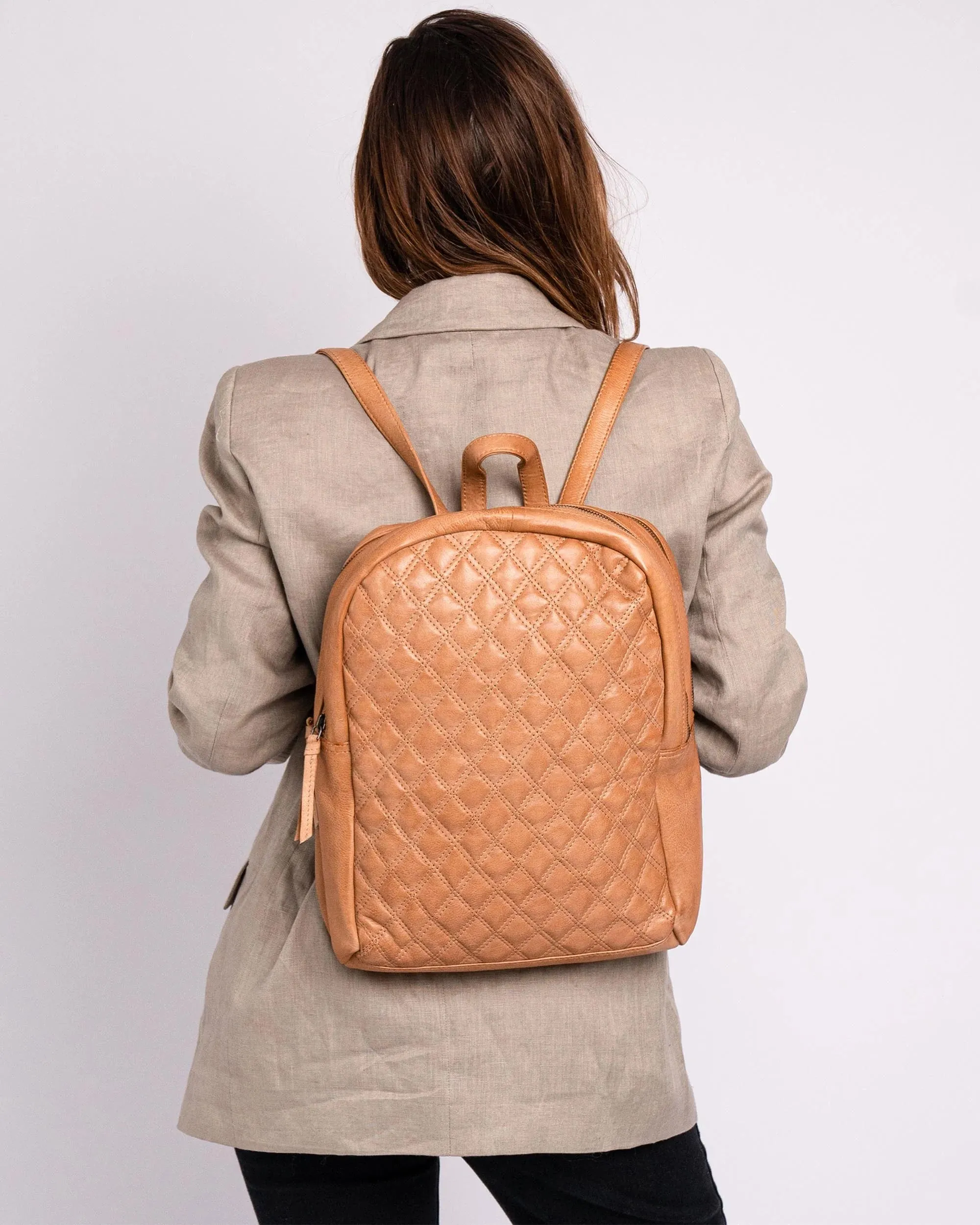 Bekema | Diamond-Patterned Leather Backpack