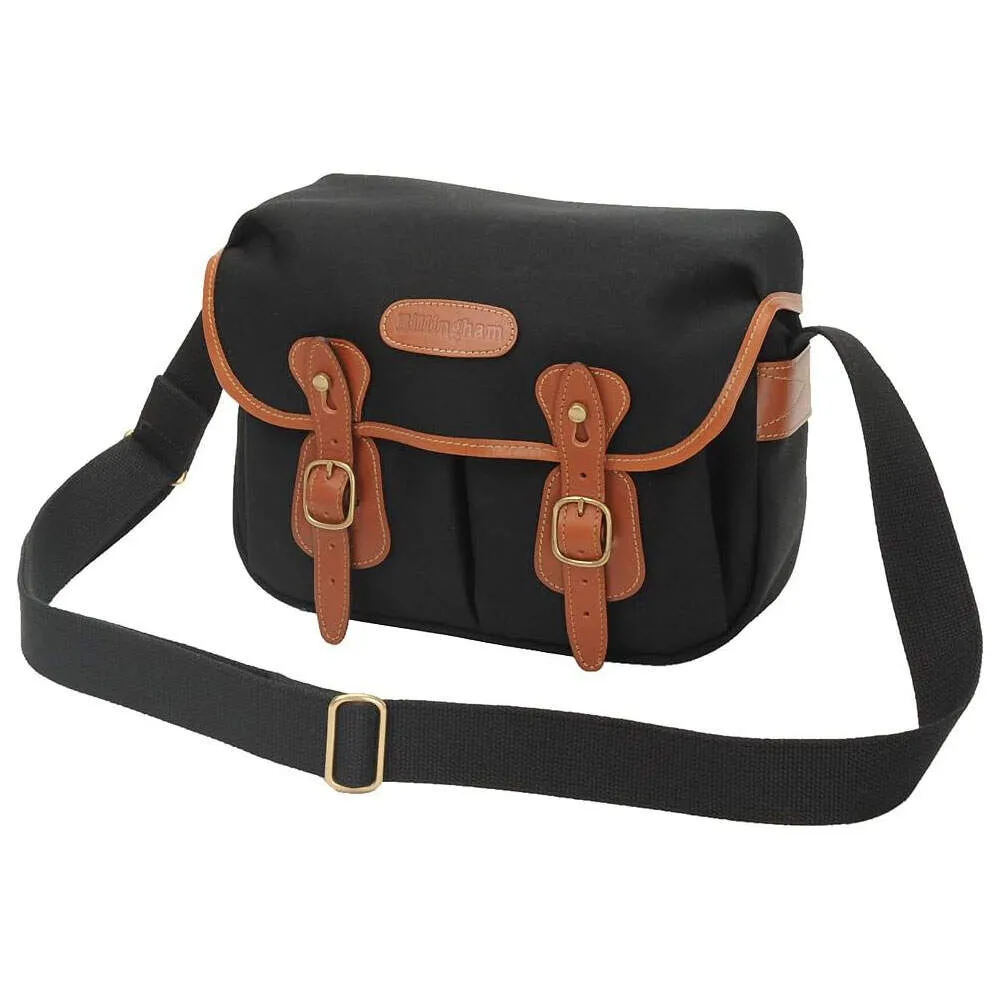Billingham Hadley Small Shoulder Bag - Black Canvas Tan Leather