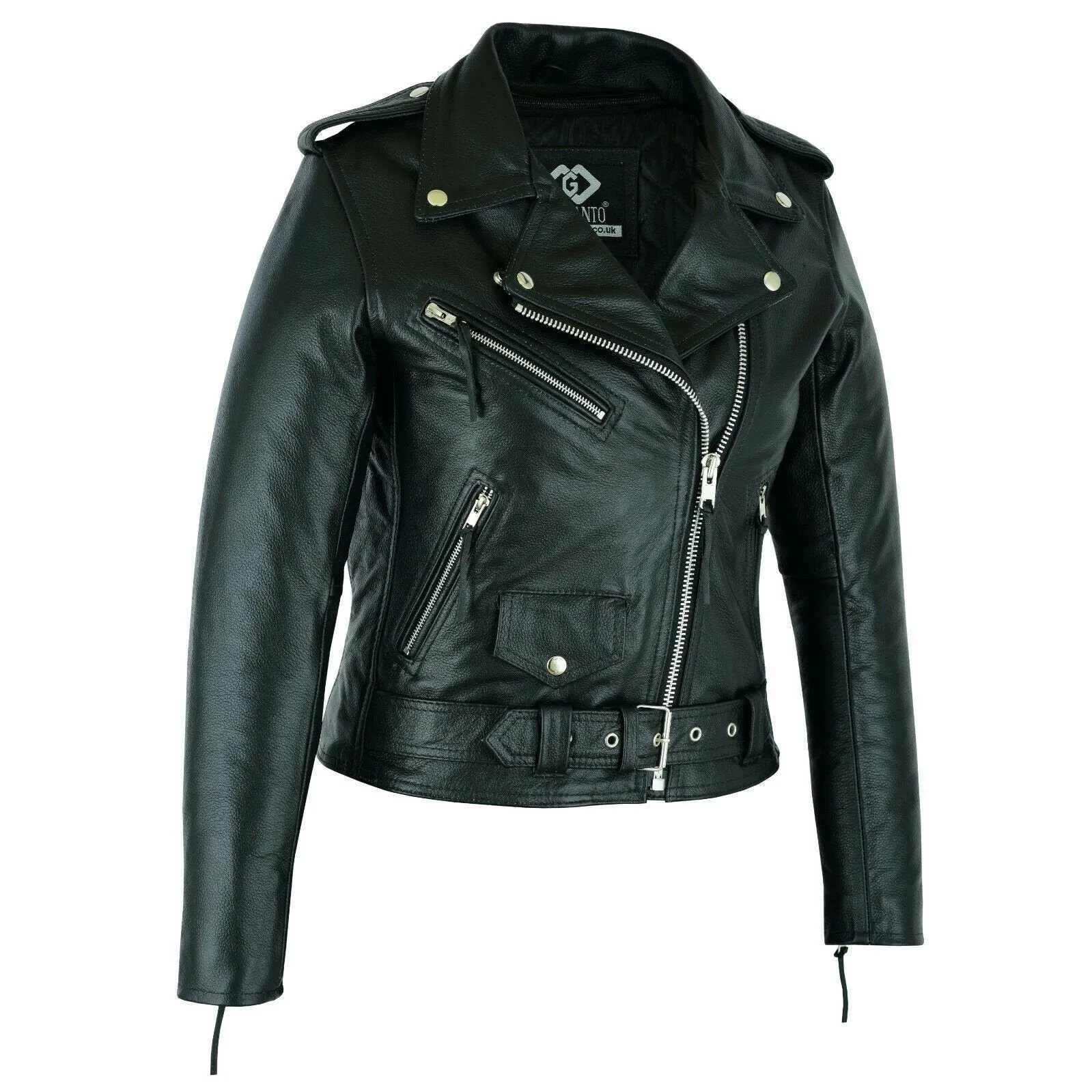Black Classic Womens Brando Motorcycle Leather Jacket Ladies Biker Cowhide