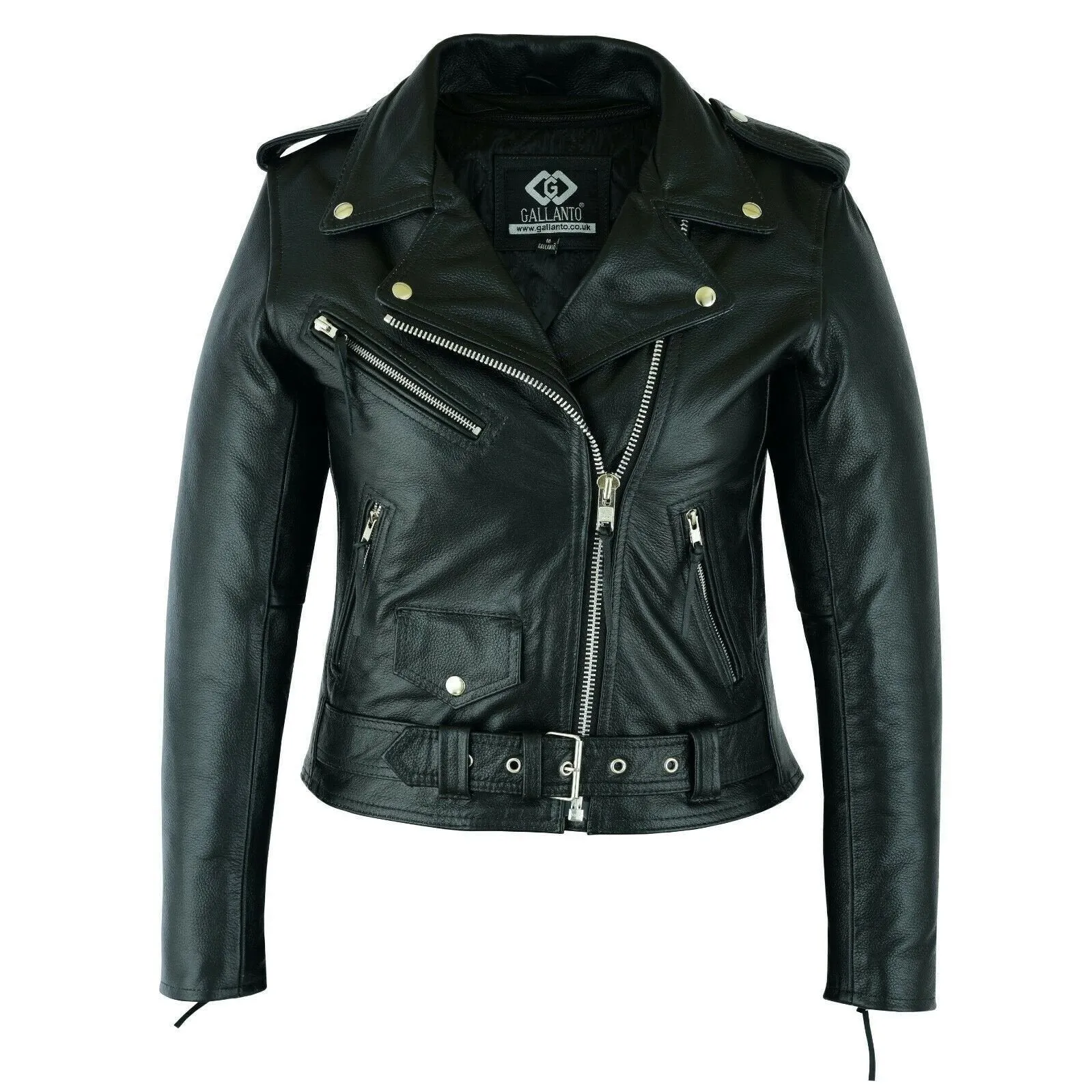 Black Classic Womens Brando Motorcycle Leather Jacket Ladies Biker Cowhide