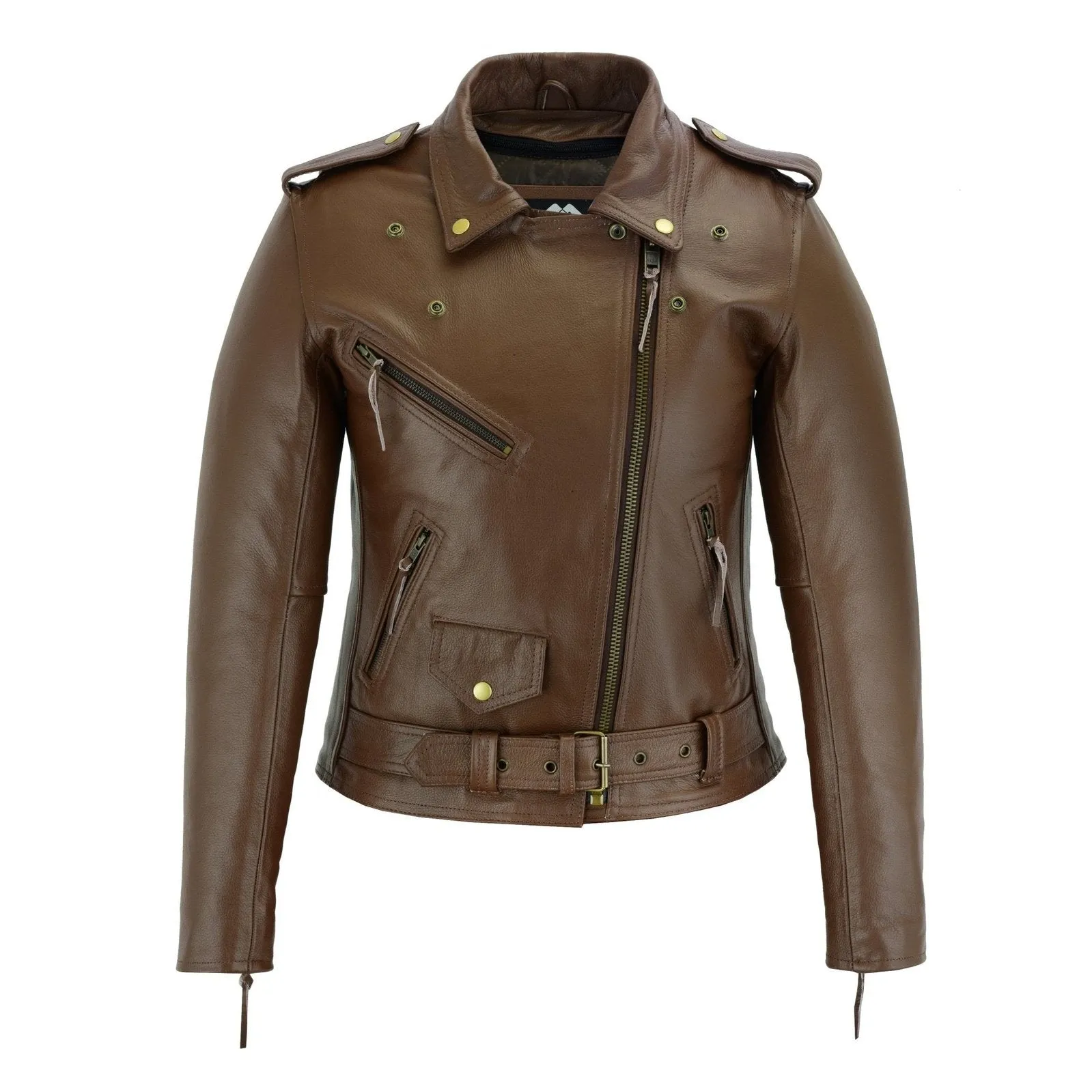 Black Classic Womens Brando Motorcycle Leather Jacket Ladies Biker Cowhide
