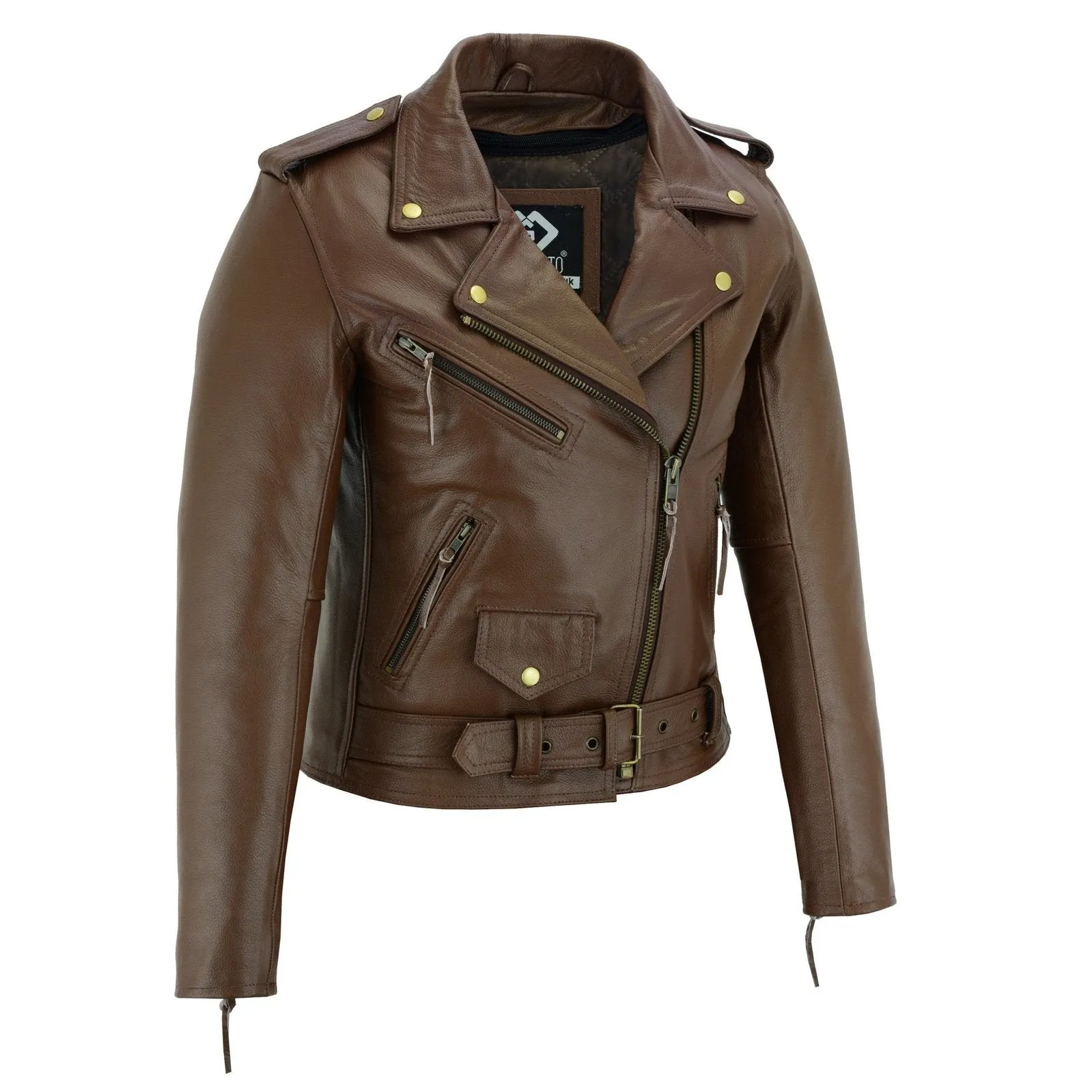 Black Classic Womens Brando Motorcycle Leather Jacket Ladies Biker Cowhide
