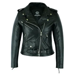 Black Classic Womens Brando Motorcycle Leather Jacket Ladies Biker Cowhide