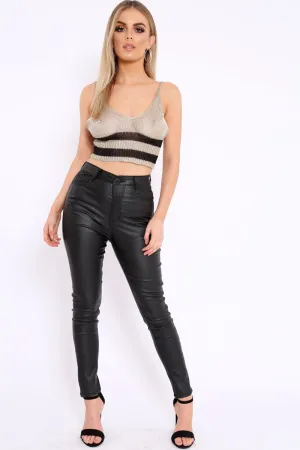 Black Coated PU Jeans - Abrar