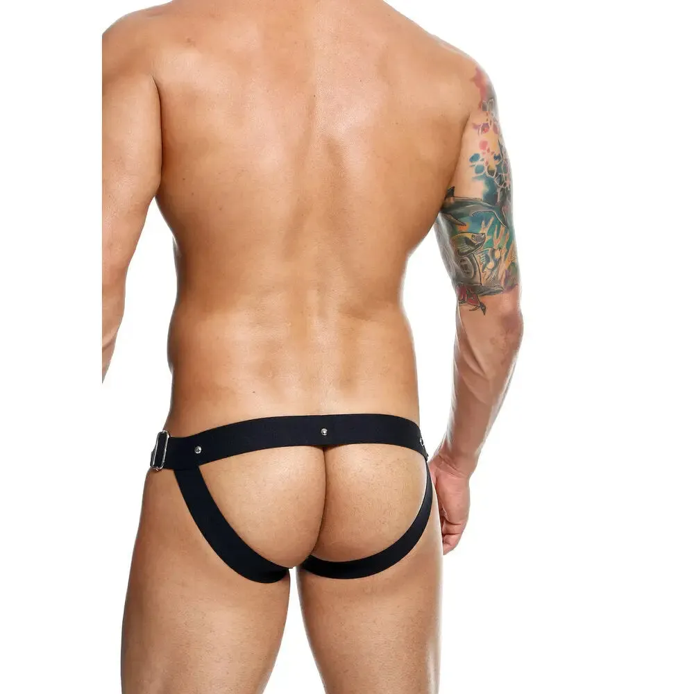 Black Erotic Faux Leather Snap Jockstrap for Men