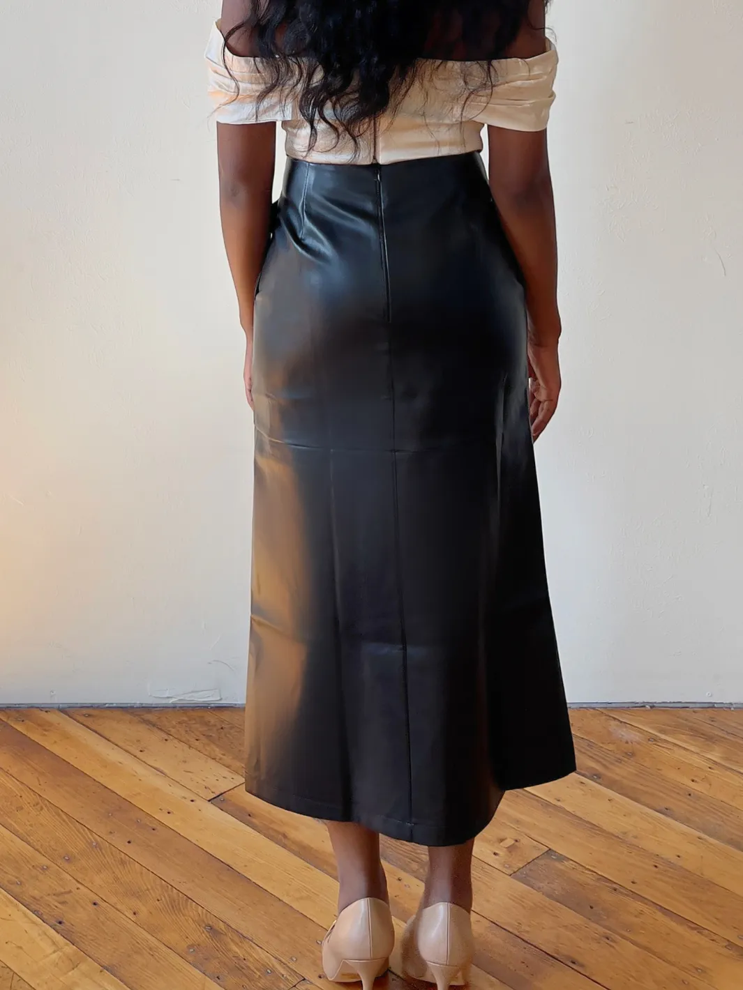 Black Faux Leather Maxi Skirt