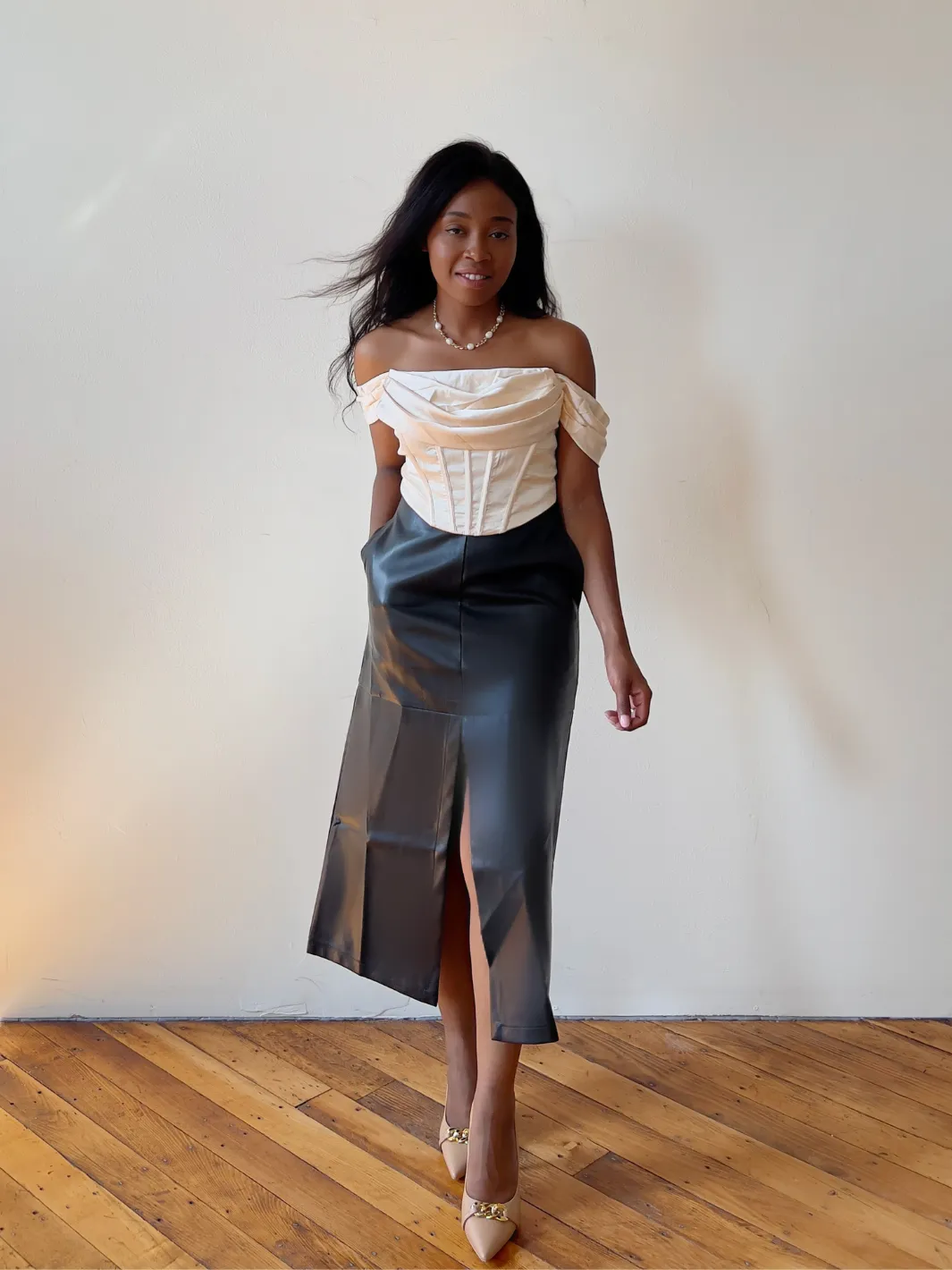 Black Faux Leather Maxi Skirt