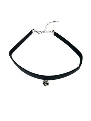 Black Leather Cheveron Pendant Choker