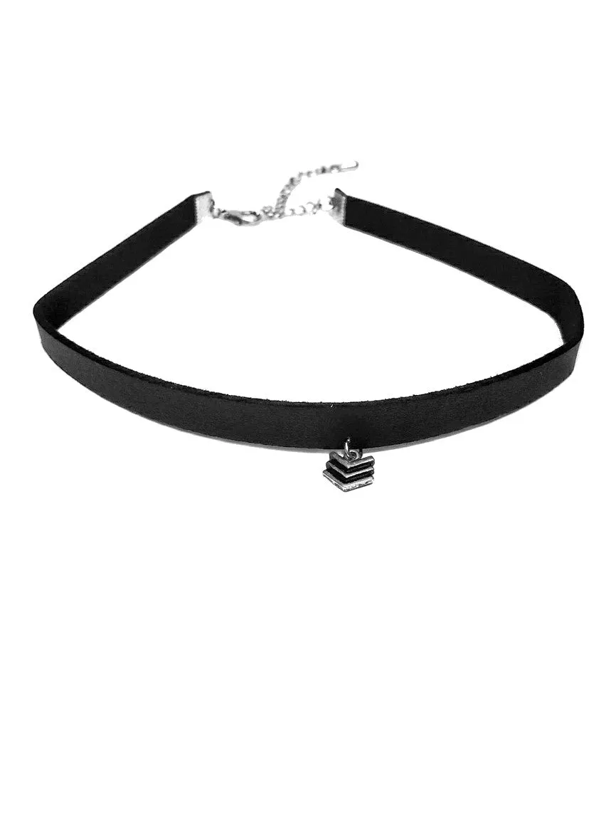 Black Leather Cheveron Pendant Choker