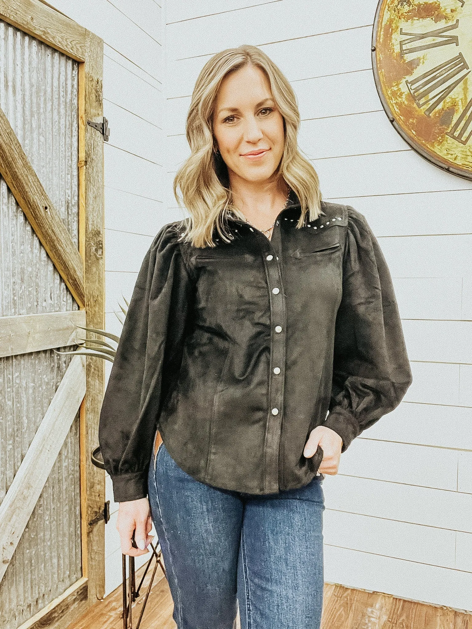 Black Microsuede Snap Shirt