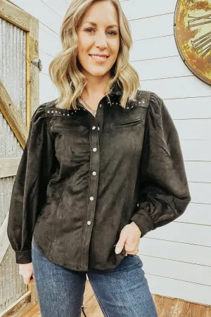 Black Microsuede Snap Shirt