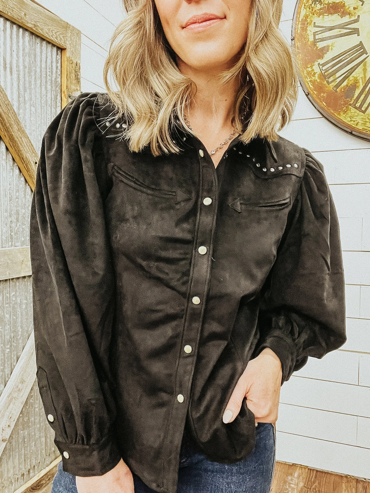 Black Microsuede Snap Shirt