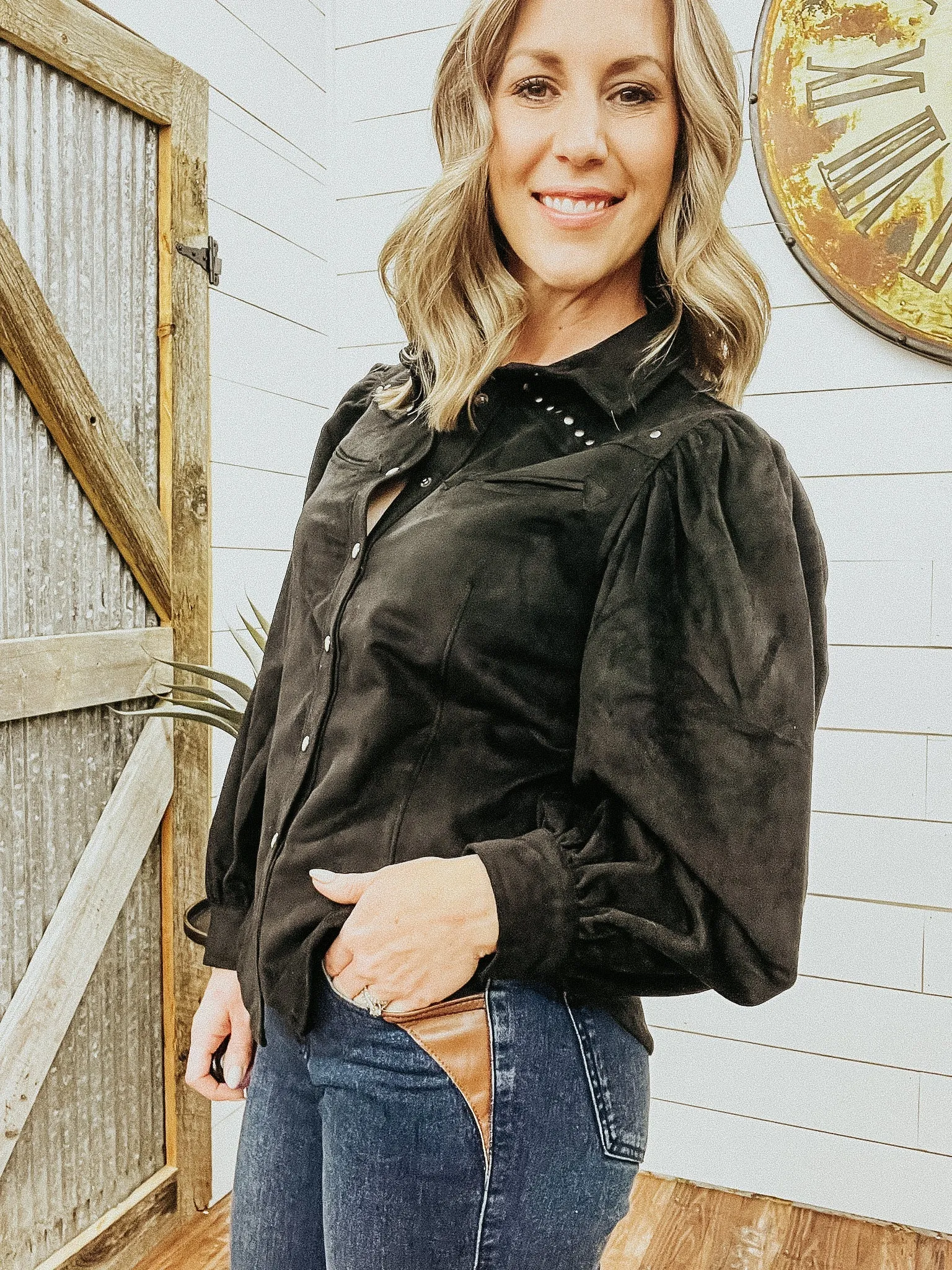 Black Microsuede Snap Shirt