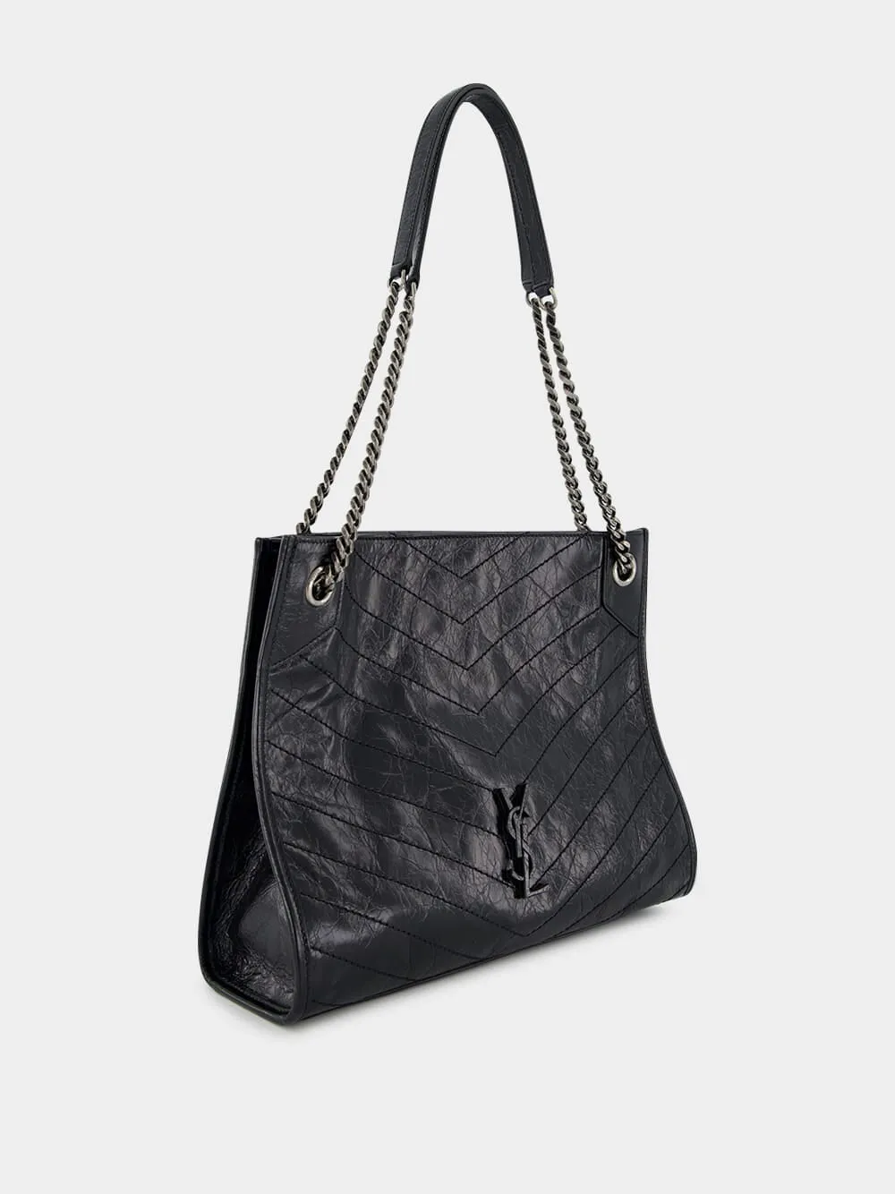Black Niki Vintage Leather Shopping Bag