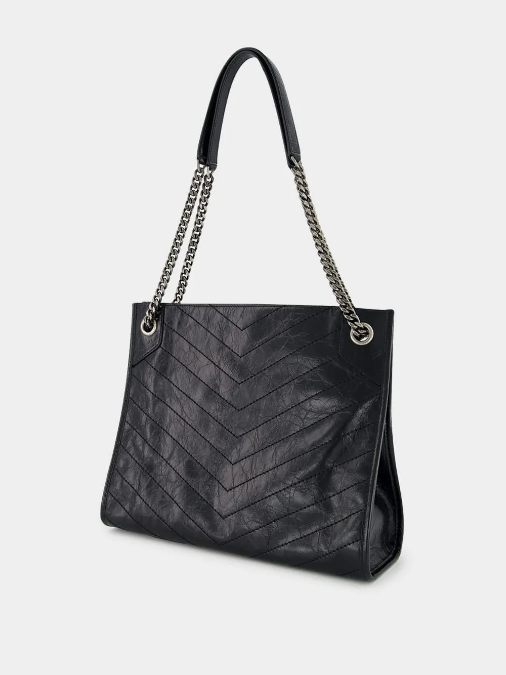 Black Niki Vintage Leather Shopping Bag