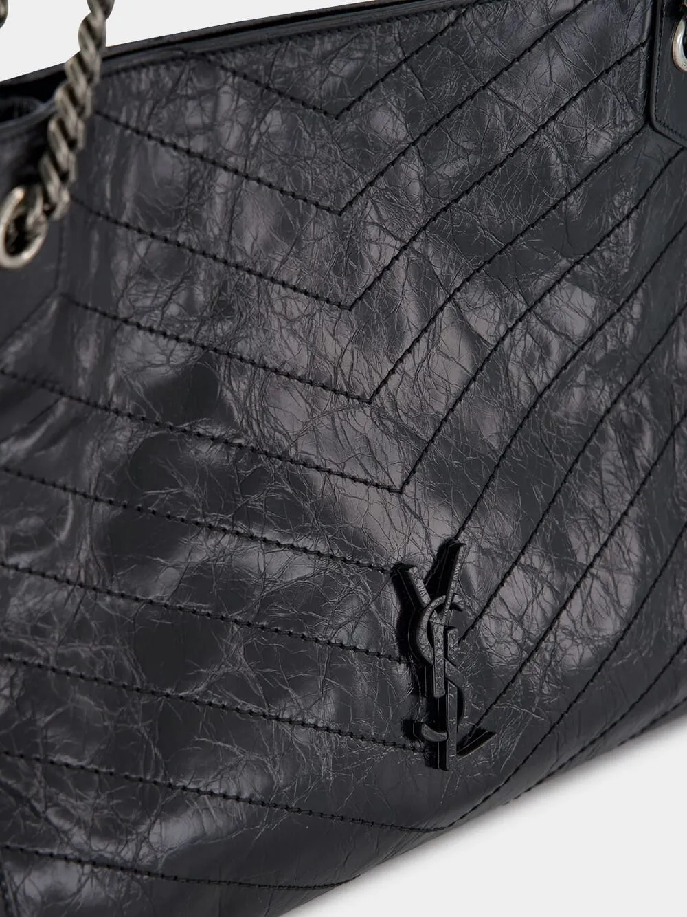 Black Niki Vintage Leather Shopping Bag
