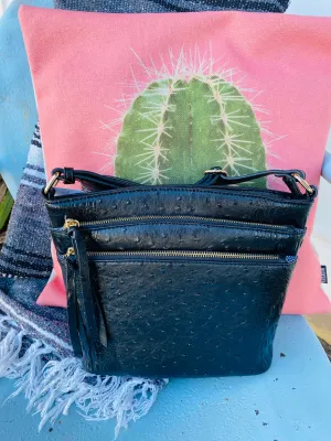 Black Ostrich Crossbody