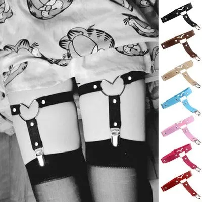 Black PU Leather Heart Garter