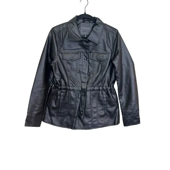BLANK NYC Black Faux Leather Drawstring Jacket Size Medium NWT BlankNyc