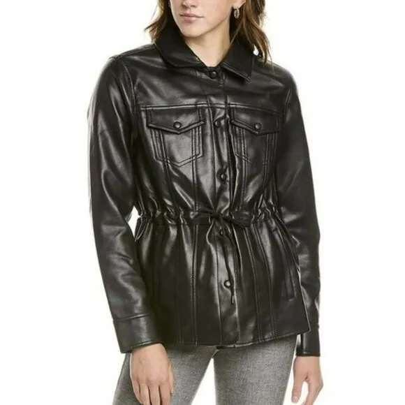 BLANK NYC Black Faux Leather Drawstring Jacket Size Medium NWT BlankNyc
