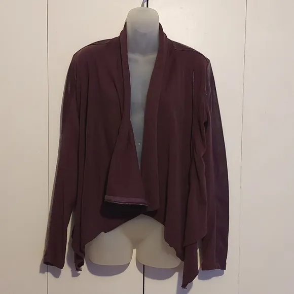 Blank NYC Plum Purple Brown Ribbed Knit &amp; Faux Leather Jacket Size Medium