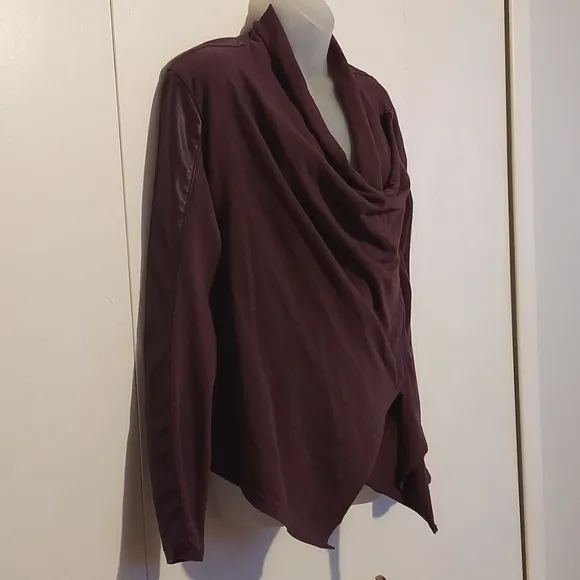 Blank NYC Plum Purple Brown Ribbed Knit &amp; Faux Leather Jacket Size Medium