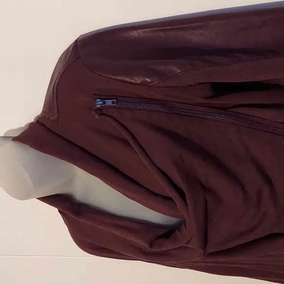 Blank NYC Plum Purple Brown Ribbed Knit &amp; Faux Leather Jacket Size Medium