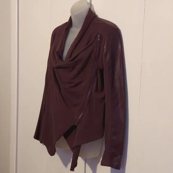 Blank NYC Plum Purple Brown Ribbed Knit &amp; Faux Leather Jacket Size Medium