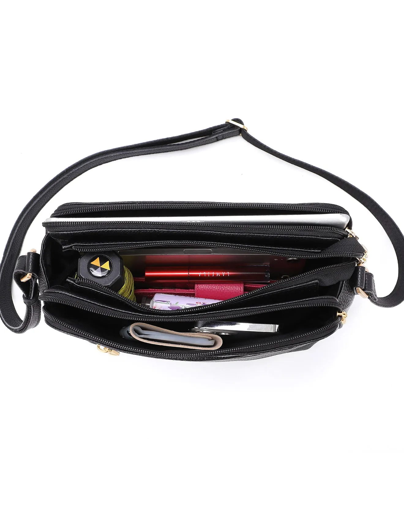 BROOKE TRIPLE COMPARTMENT LEATHER XBODY BAG- E1-0828-BLK-SALE