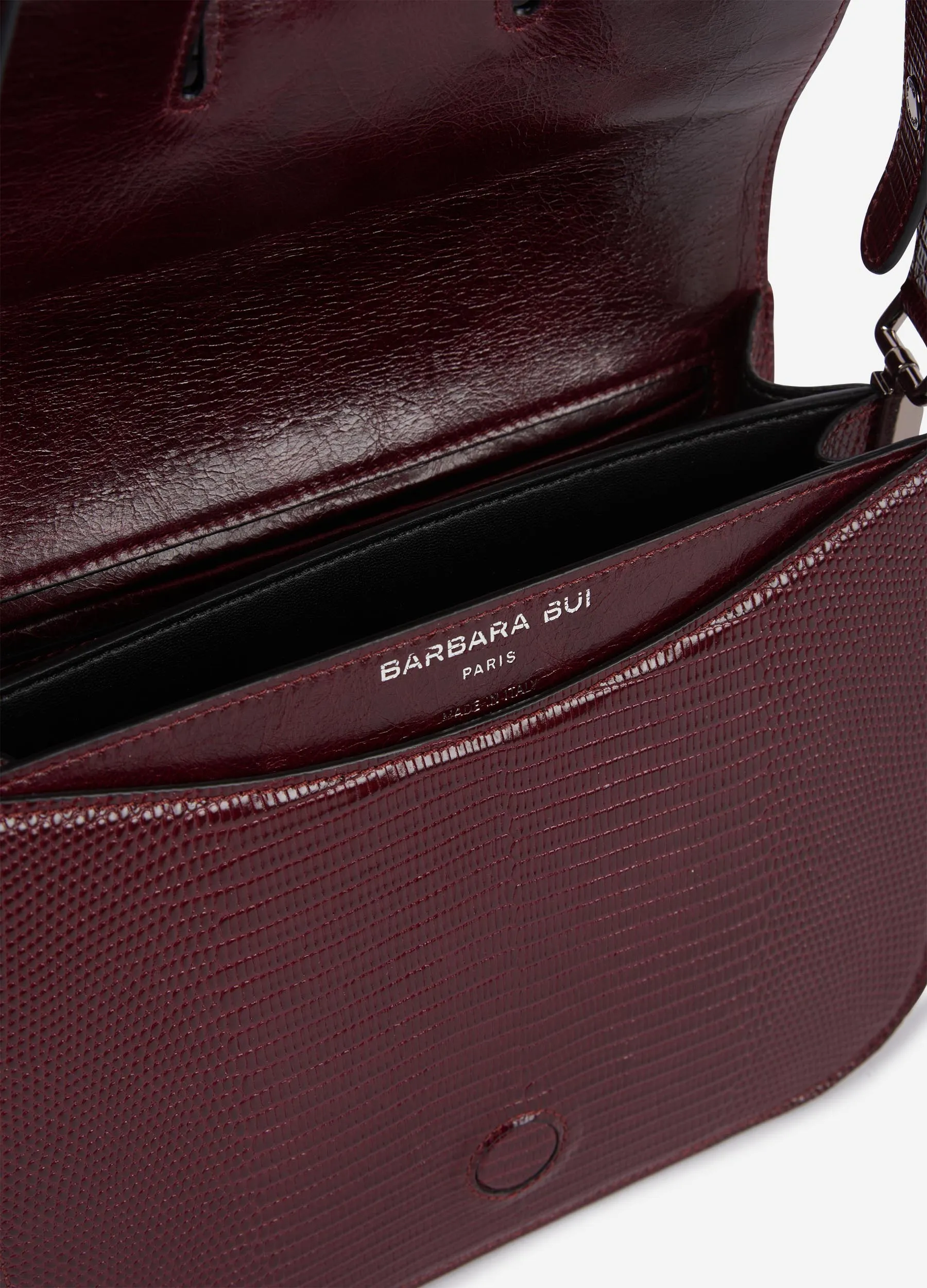 burgundy lizard skin touch me bag