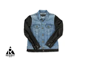 Button Up Faux Leather Sleeve Jacket "Light Wash"