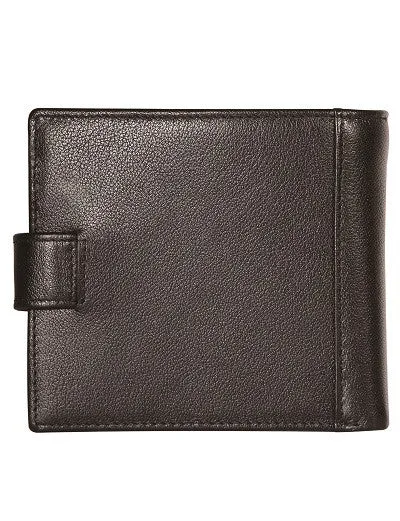 CAESAR MEN'S LEATHER BILLFOLD WALLET WITH TAB CLOSURE AND RFID-  GRAIN FINISH (BLACK)