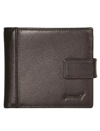 CAESAR MEN'S LEATHER BILLFOLD WALLET WITH TAB CLOSURE AND RFID-  GRAIN FINISH (BLACK)