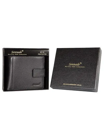 CAESAR MEN'S LEATHER BILLFOLD WALLET WITH TAB CLOSURE AND RFID-  GRAIN FINISH (BLACK)