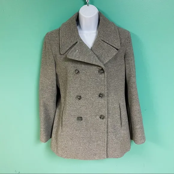 Calvin Klein Gray Shaffer Wool Blend Double Breasted Peacoat Womens Size 6