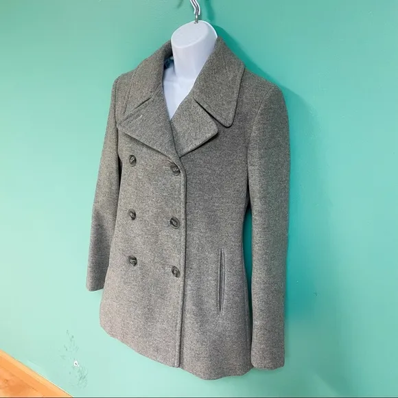 Calvin Klein Gray Shaffer Wool Blend Double Breasted Peacoat Womens Size 6