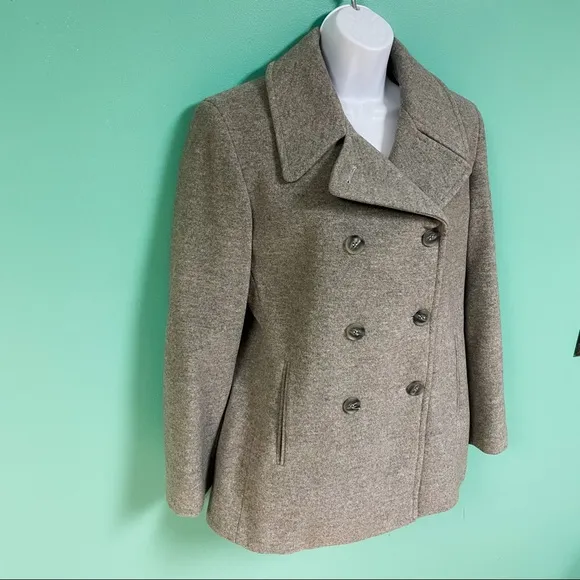Calvin Klein Gray Shaffer Wool Blend Double Breasted Peacoat Womens Size 6