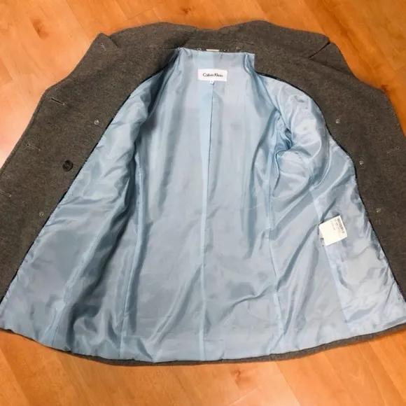 Calvin Klein Gray Shaffer Wool Blend Double Breasted Peacoat Womens Size 6
