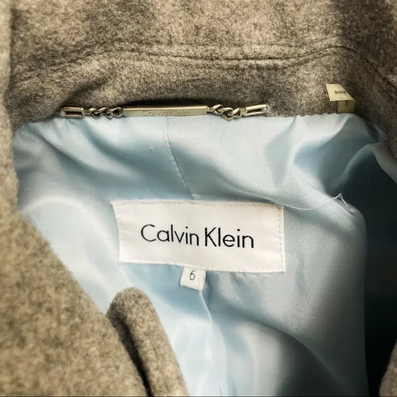 Calvin Klein Gray Shaffer Wool Blend Double Breasted Peacoat Womens Size 6