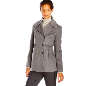 Calvin Klein Gray Shaffer Wool Blend Double Breasted Peacoat Womens Size 6