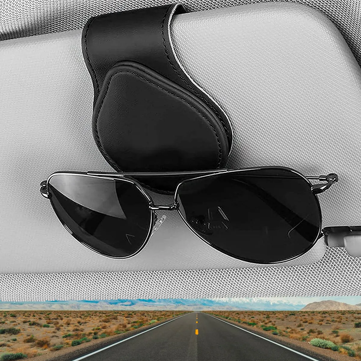 Car Sunglasses Holder, Custom Fit For Your Cars, Magnetic Leather Glasses Frame 2024 Update UE13995