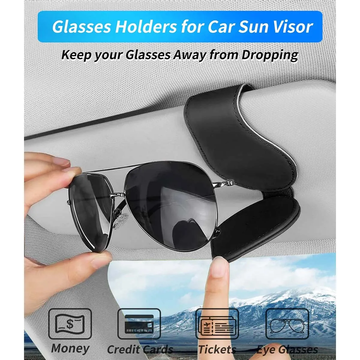 Car Sunglasses Holder, Custom Fit For Your Cars, Magnetic Leather Glasses Frame 2024 Update UE13995