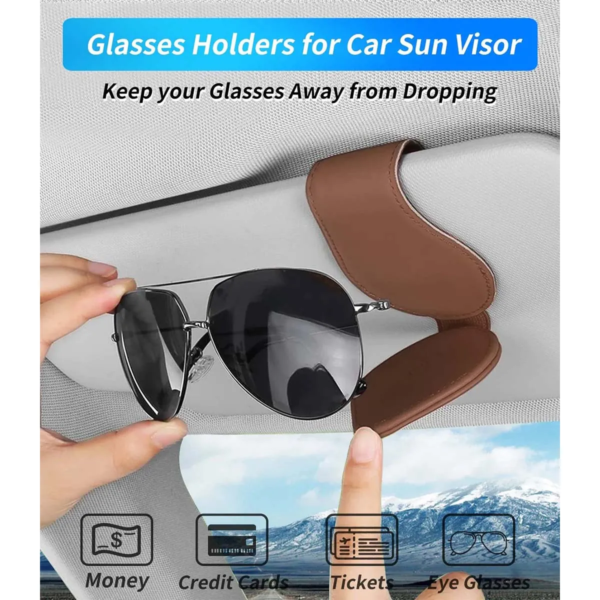 Car Sunglasses Holder, Custom Fit For Your Cars, Magnetic Leather Glasses Frame 2024 Update UE13995