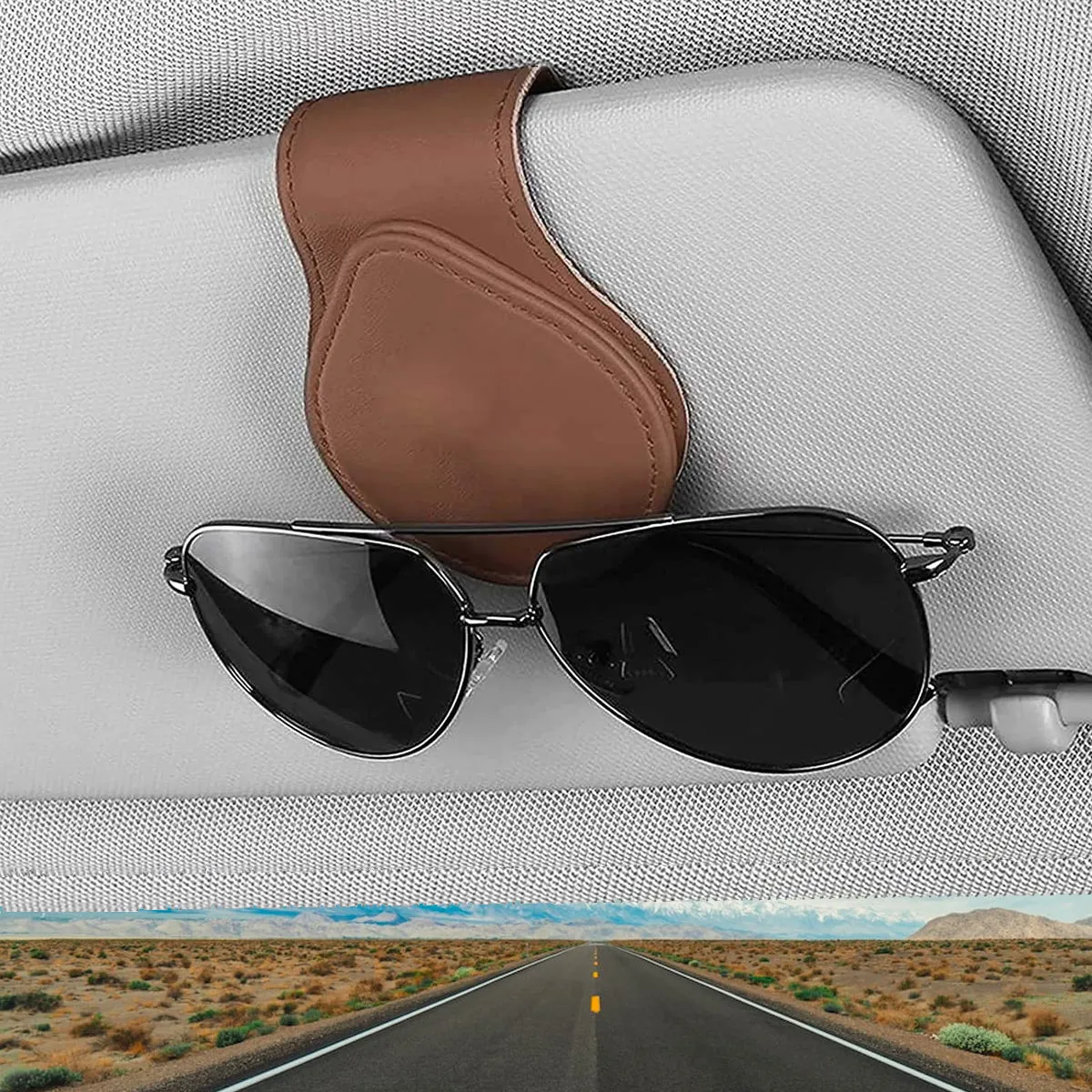 Car Sunglasses Holder, Custom Fit For Your Cars, Magnetic Leather Glasses Frame 2024 Update UE13995