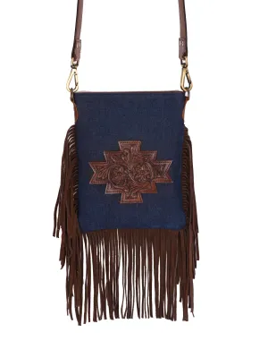 Carlo Romano By Wasan Blue Tan color Stylish &amp; Functional Accessory Premium Denim with tassel of Suede Leather Hand Bags For Women