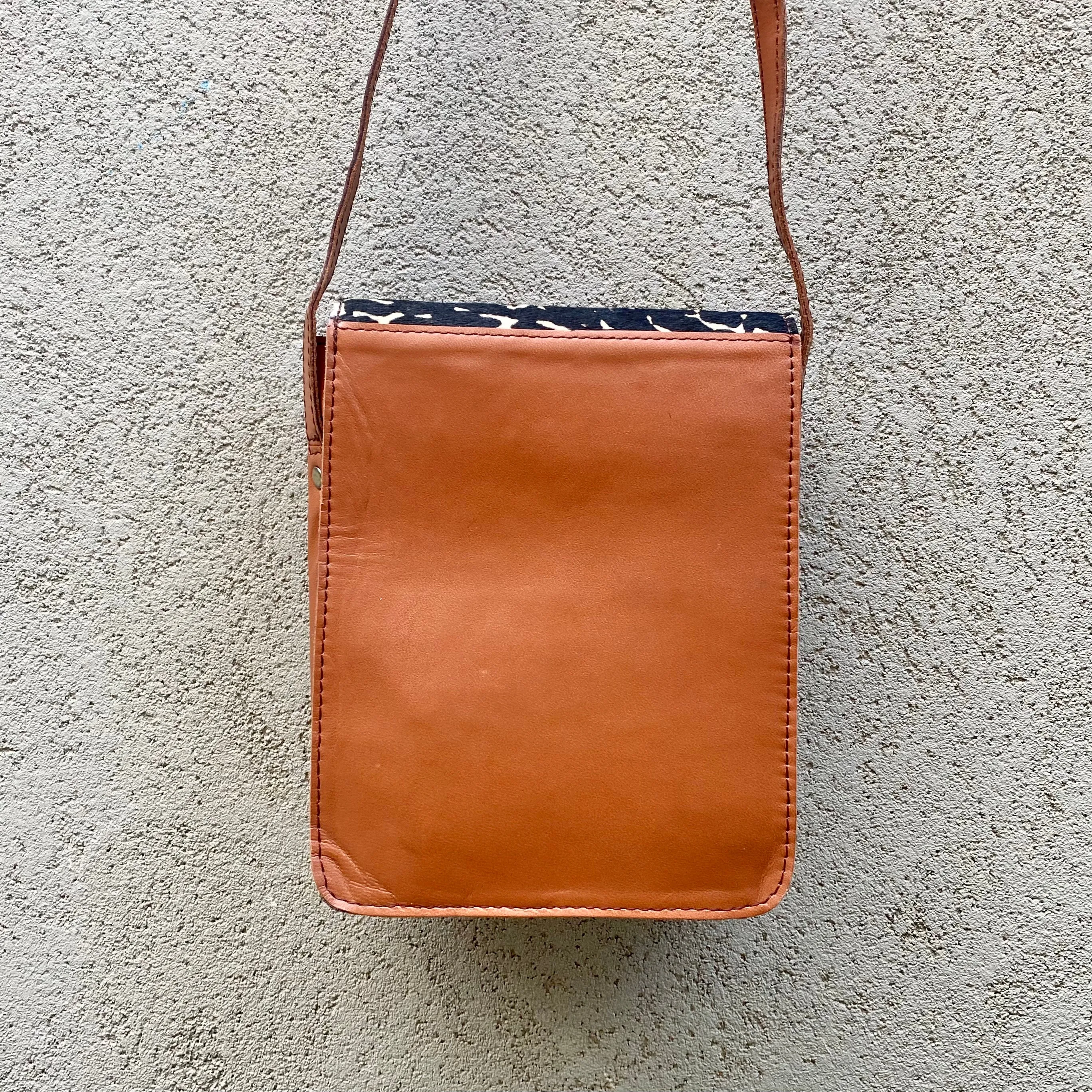 Carolina Cowhide and Leather Crossbody Bag - Black, Dark Tan