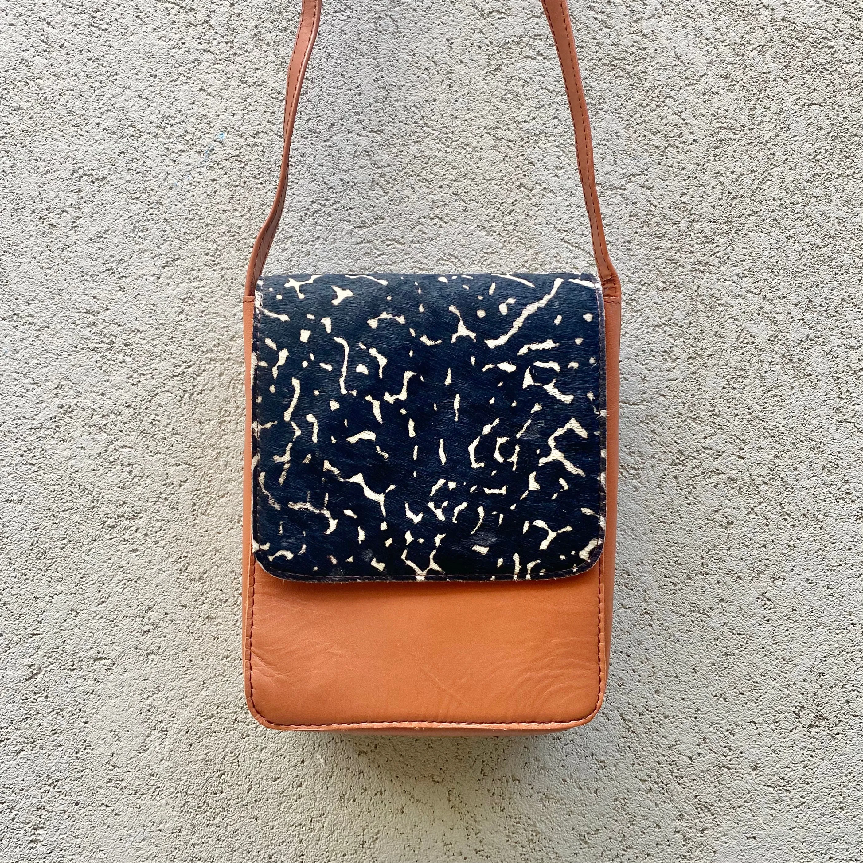 Carolina Cowhide and Leather Crossbody Bag - Black, Dark Tan